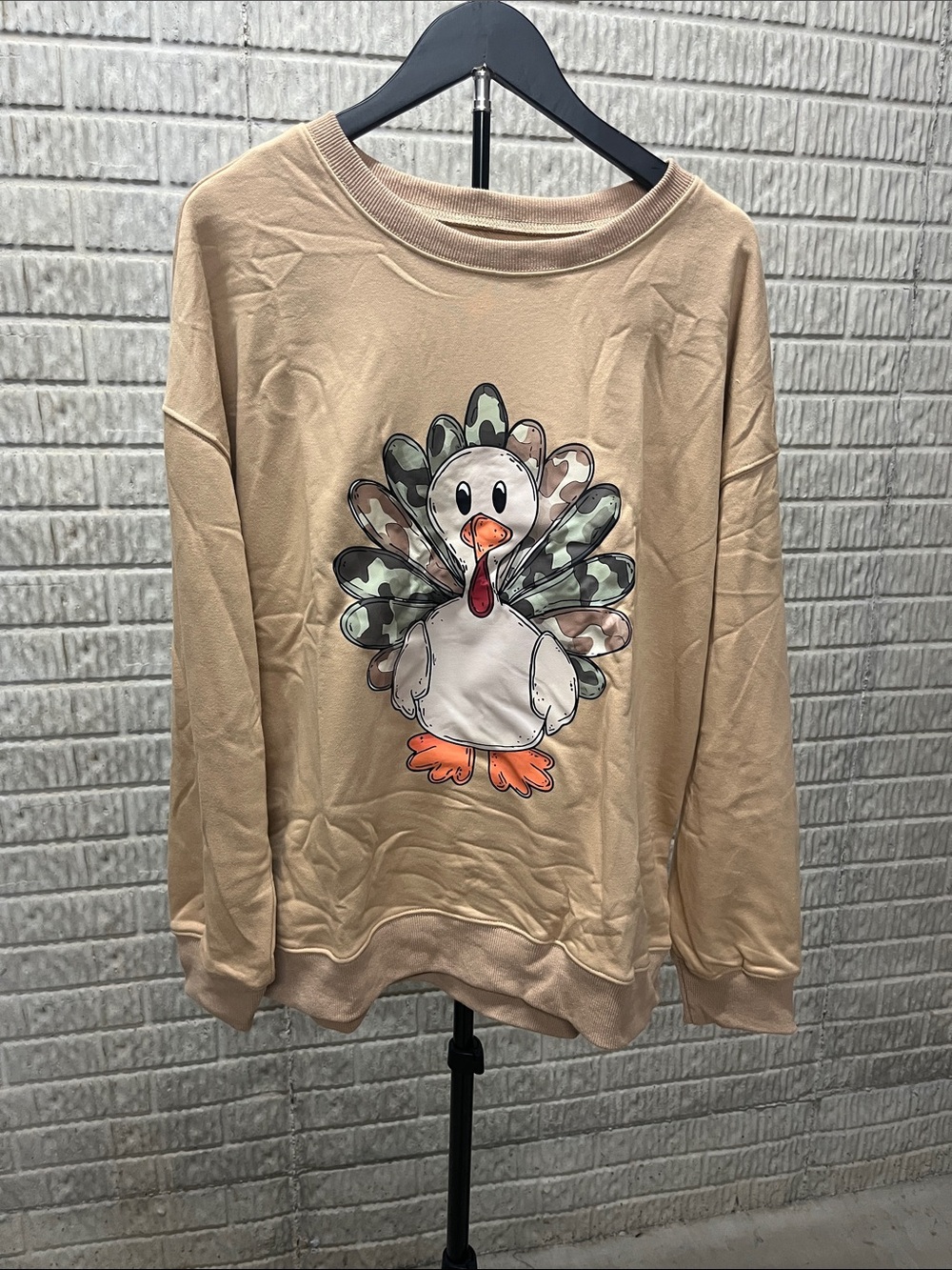 Beige Turkey Graphic Sweatshirt - Women Sweater